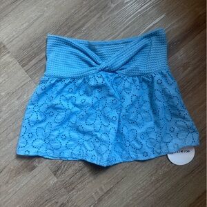 SHEIN Blue Eyelet Floral Strapless Top